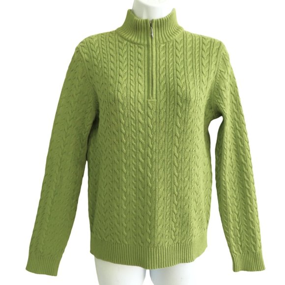 Vintage 90s Anne Klein Sport Cable Knit 3D Sweater Quarter Zip